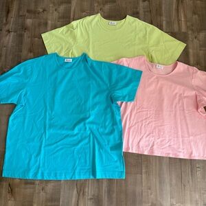 3 Denim & Co Short Sleeve Shirts Essentials Crewneck Women 2XL Green Pink Blue